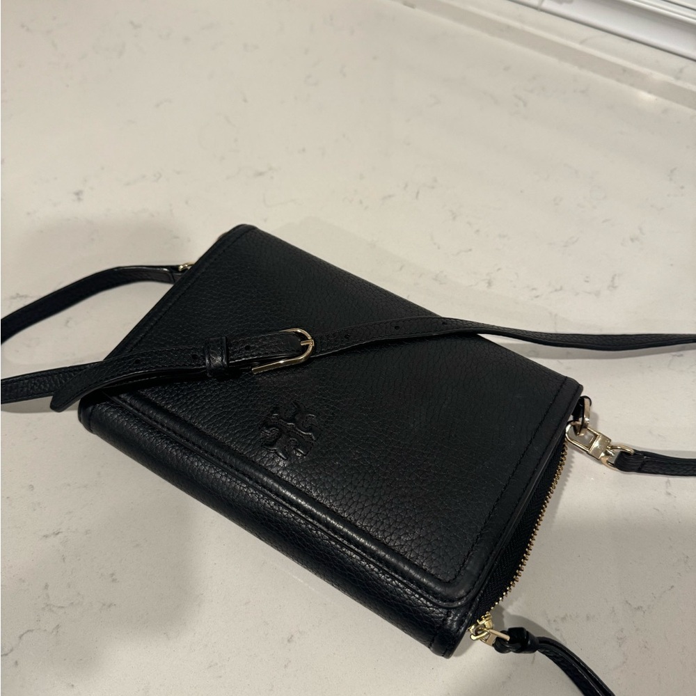 Tory Burch Black Leather Crossbody Wallet Bag